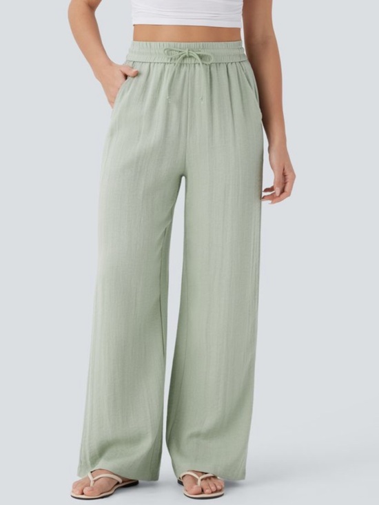 HALARA Pants - HALARA Sage Green Wide-Leg Drawstring Pants